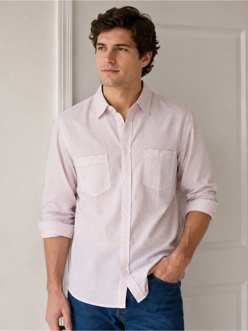 Banana Republic Light Pink Gingham Button-Down Shirt